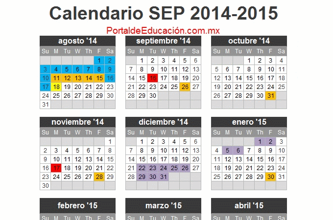 Calendario escolar 2014 2015 SEP Mexico